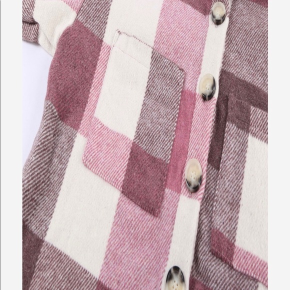 Pink/Off White Plaid Shirt Jacket, Shacket! * - Picture 6 of 10